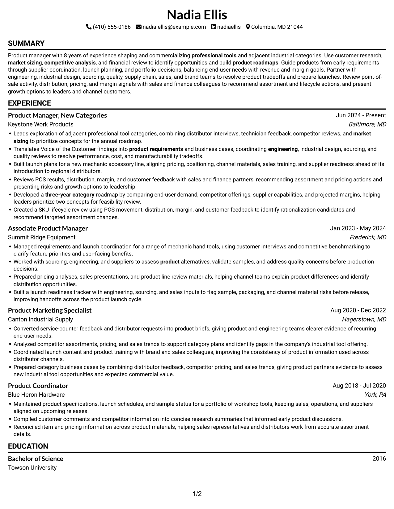 Resume example — page 1