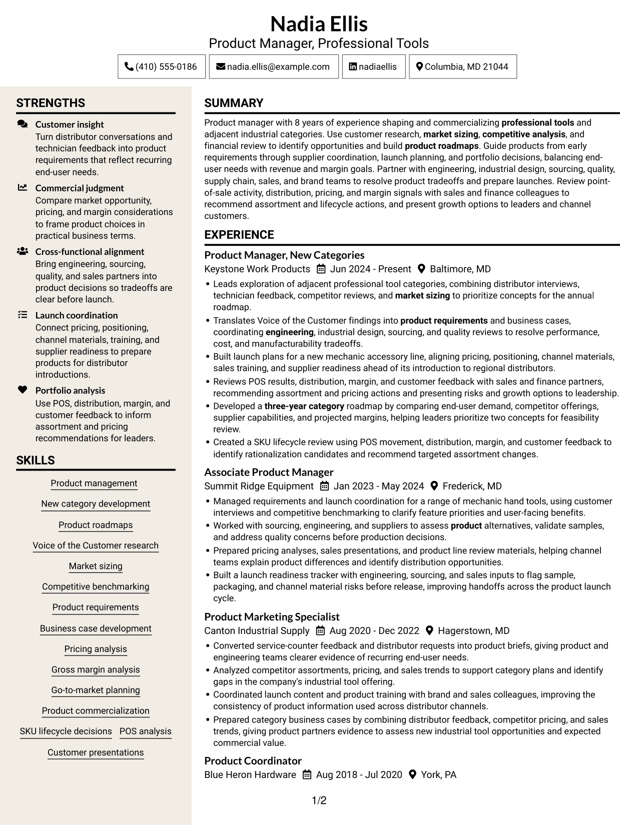 Resume example — page 1