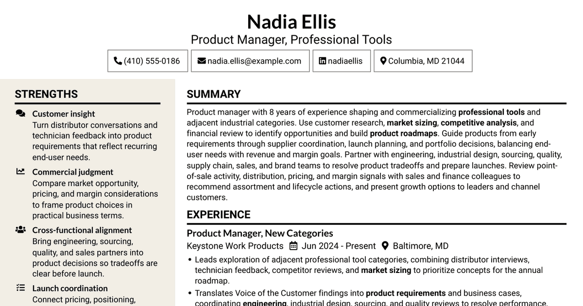 7 Product Manager - Professional Tools Resume Templates with Example