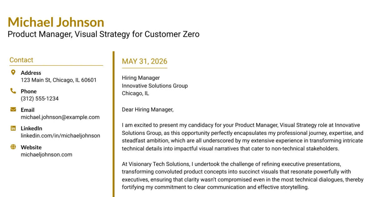 30+ Product Manager, Visual Strategy for Customer Zero Cover Letter Templates with Example 2026