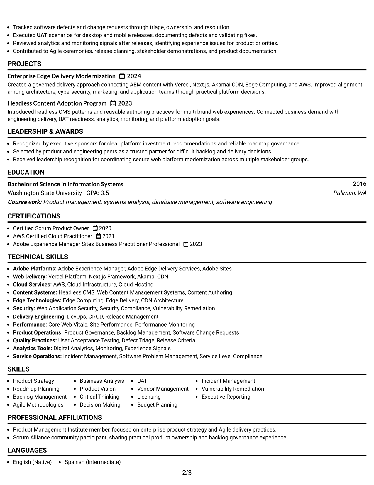 Resume Example Page 2