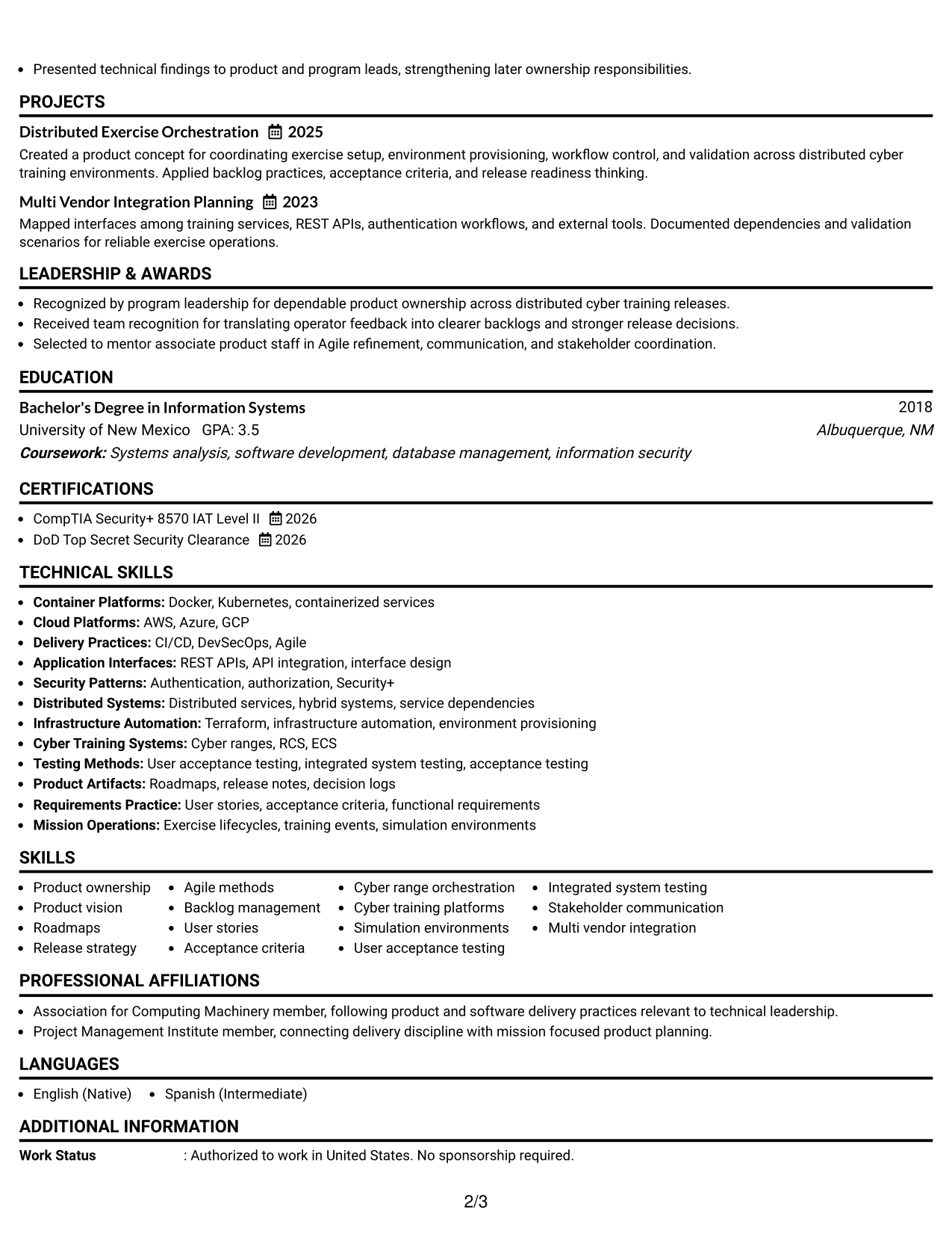 Resume Example Page 2