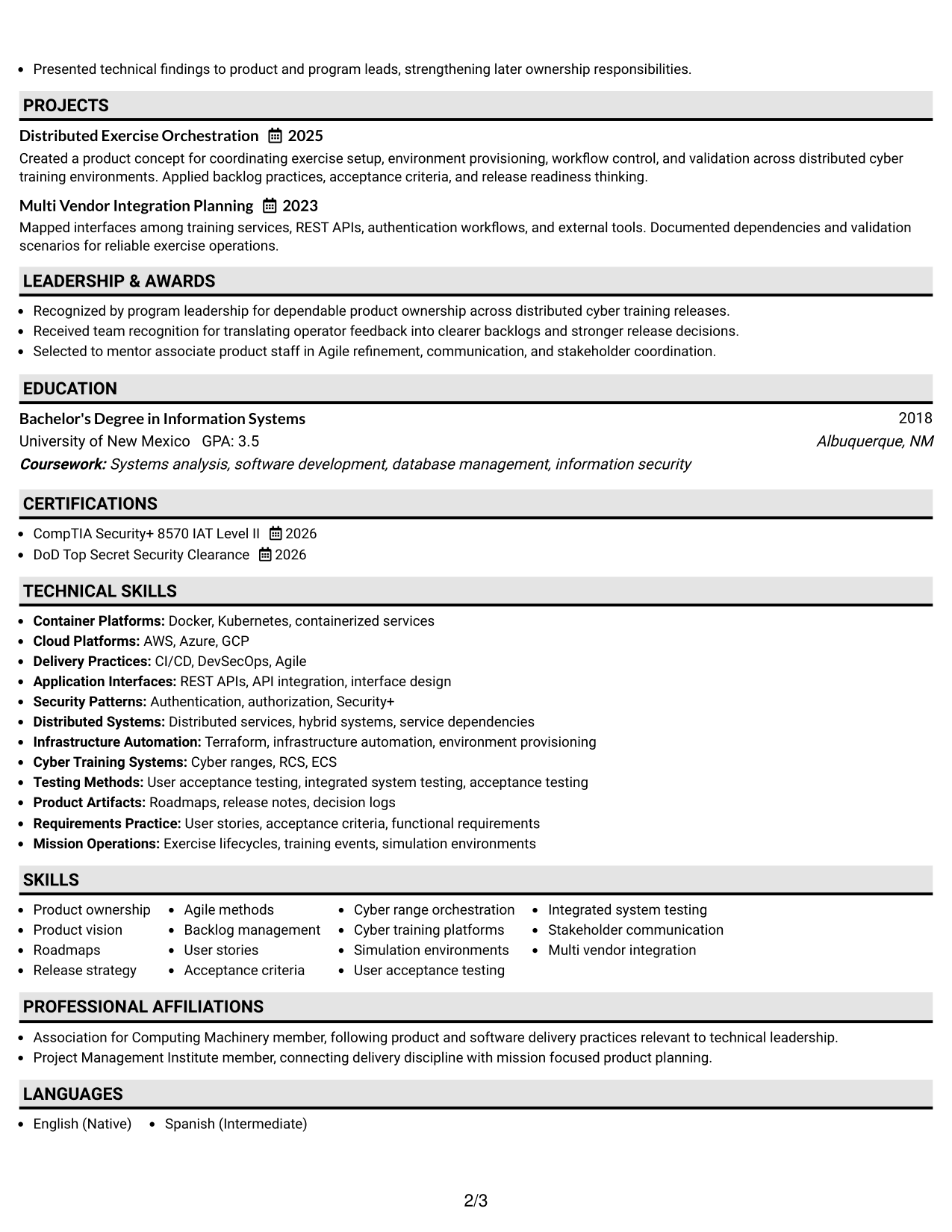 Resume Example Page 2