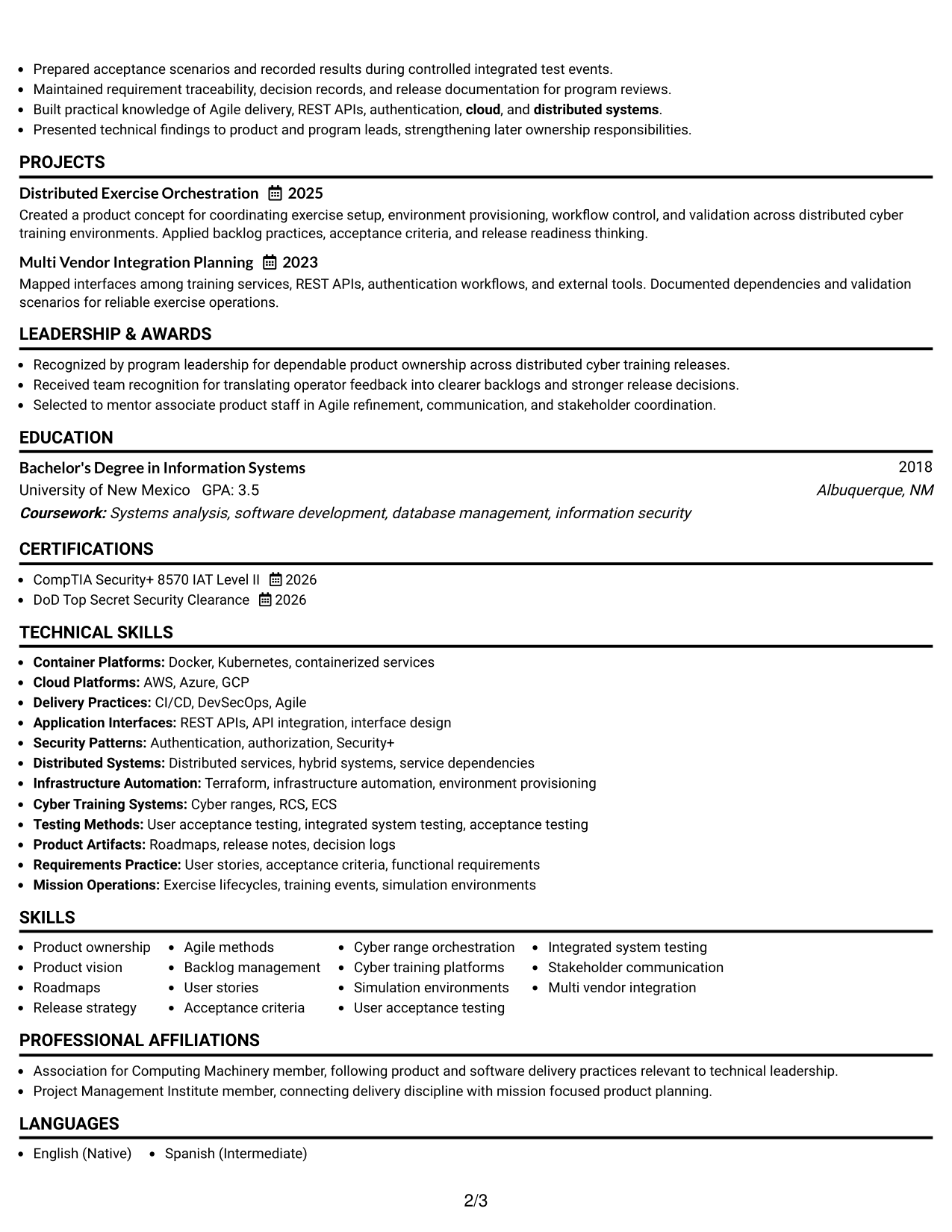 Resume Example Page 2