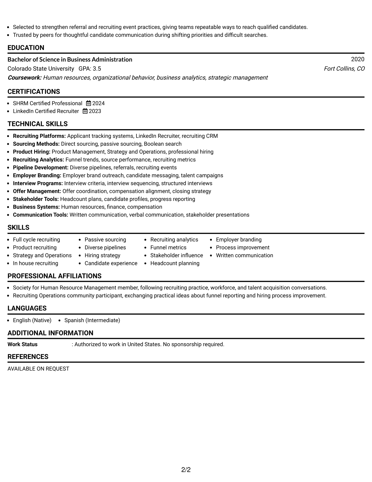 Resume Example Page 2