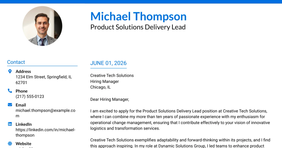 30+ Product Solutions Delivery Lead Cover Letter Templates with Example 2026