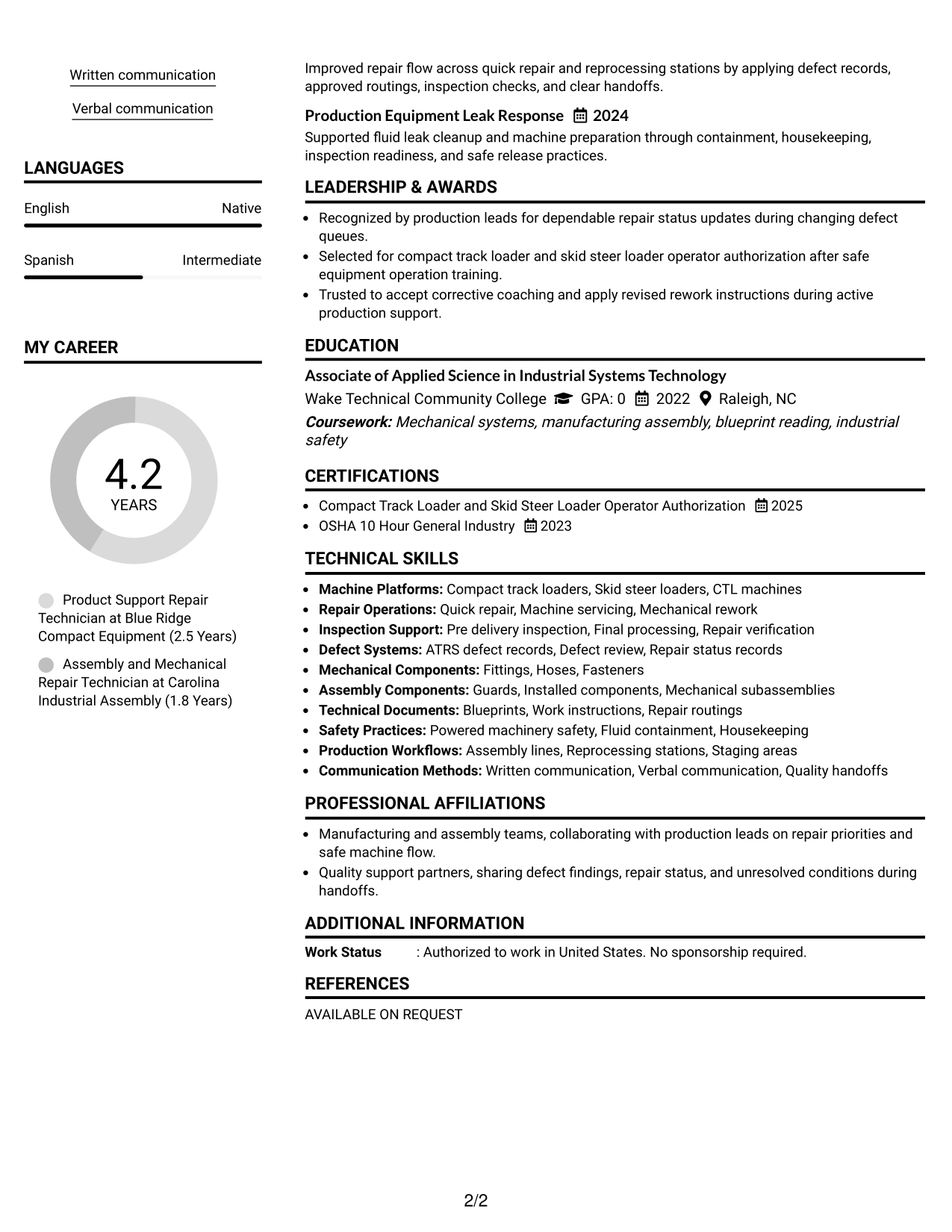 Resume Example Page 2