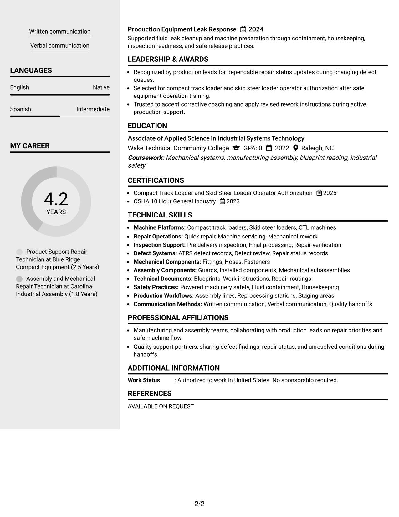 Resume Example Page 2
