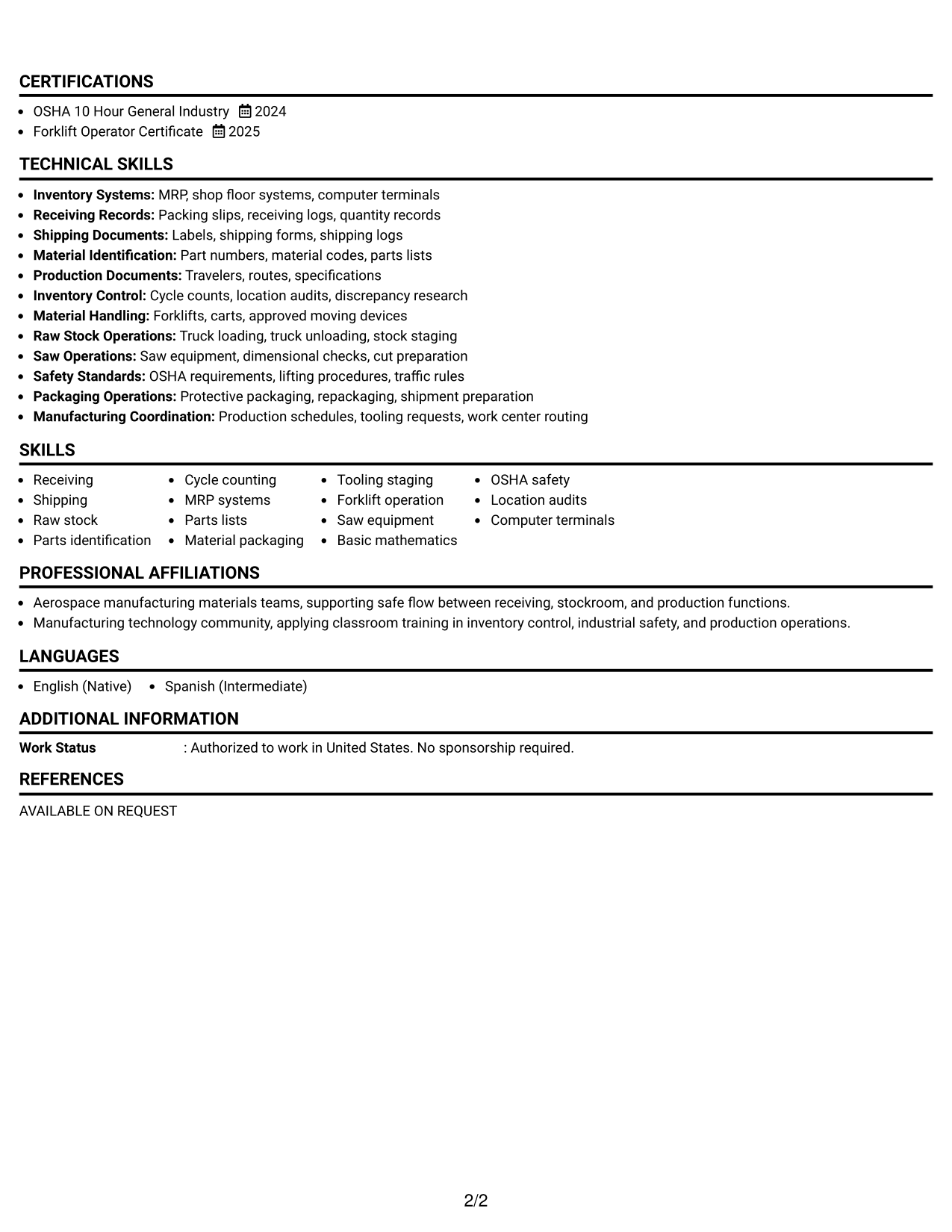 Resume Example Page 2