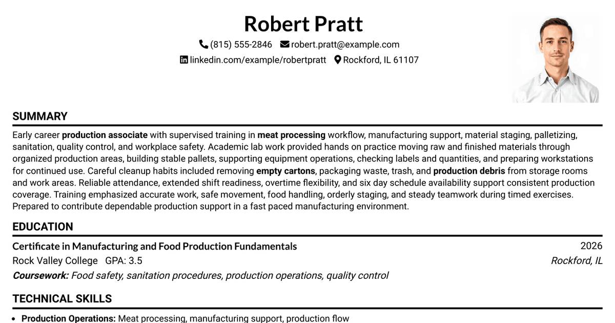 7 Production Associate - Meat Processing Resume Templates with Example