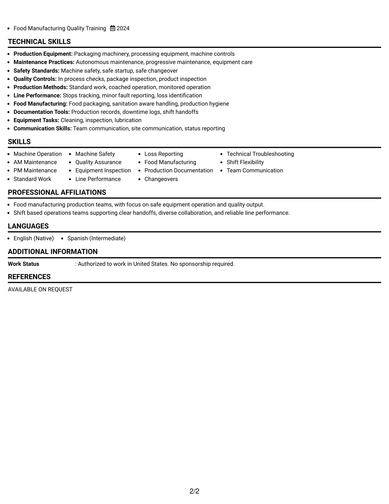 Resume Example Page 2