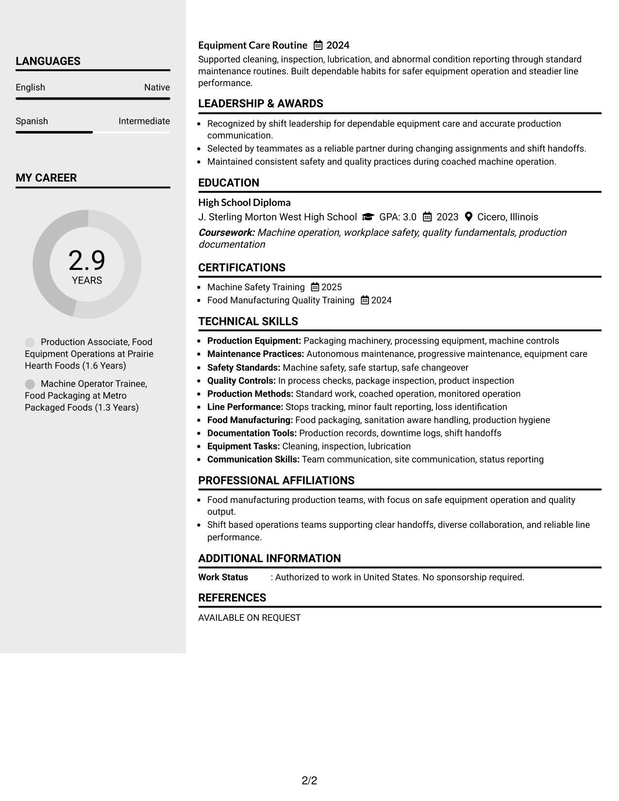 Resume Example Page 2