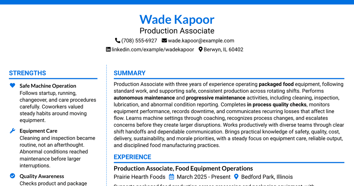 7 Production Associate Resume Templates with Example