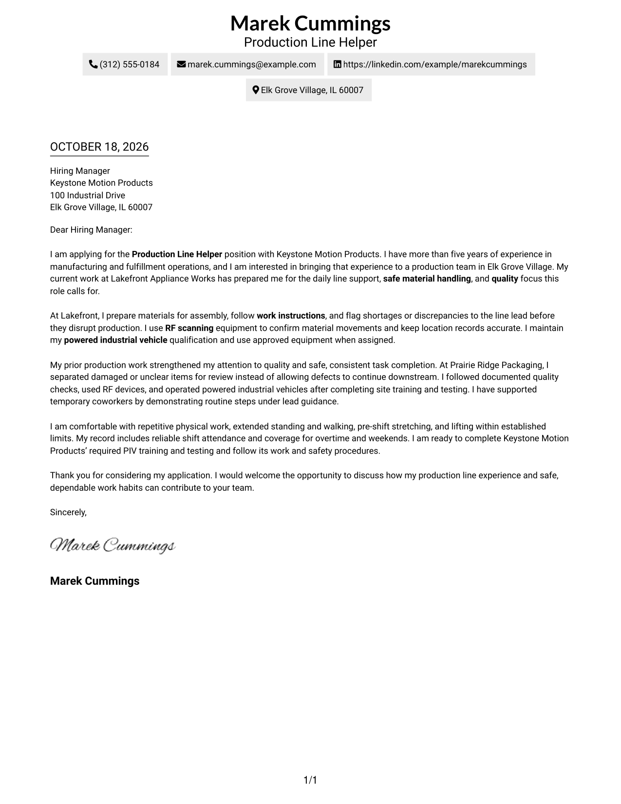 Cover letter example — page 1