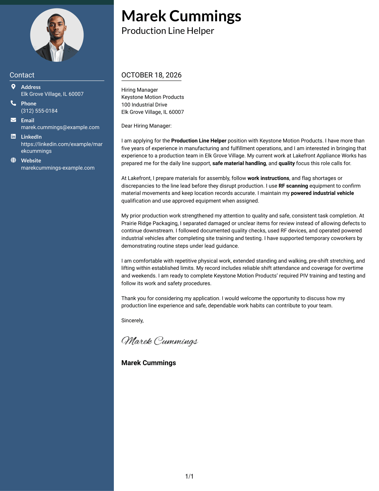 Cover letter example — page 1