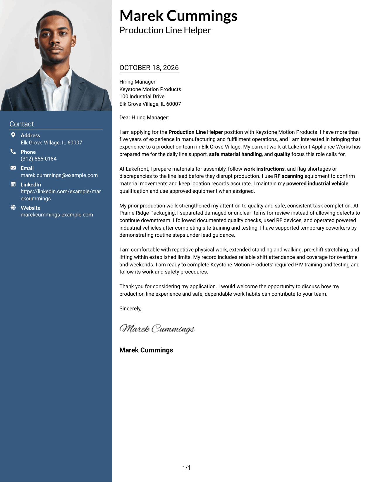 Cover letter example — page 1