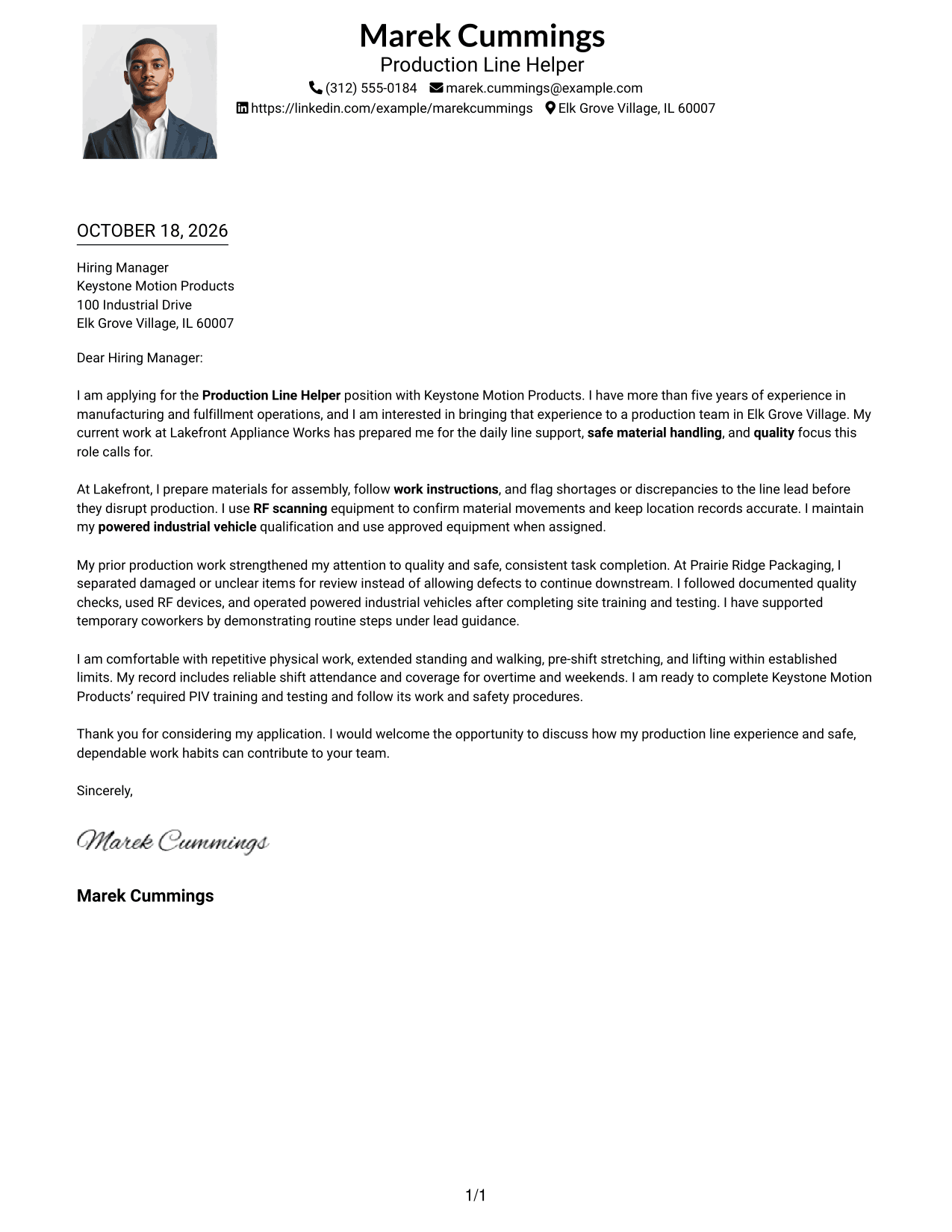 Cover letter example — page 1