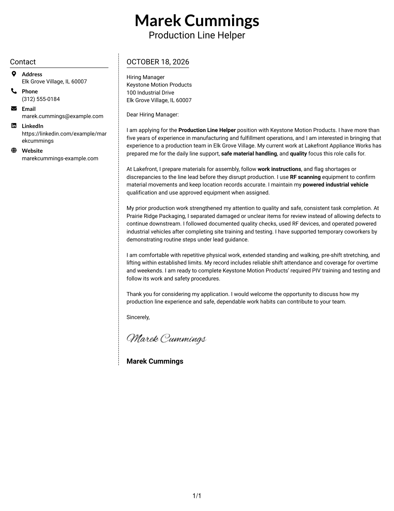 Cover letter example — page 1