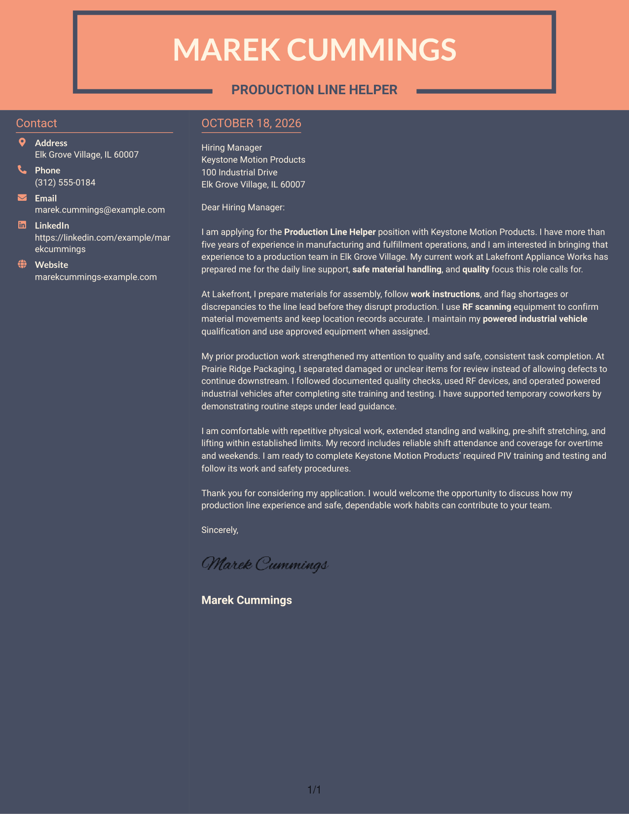 Cover letter example — page 1