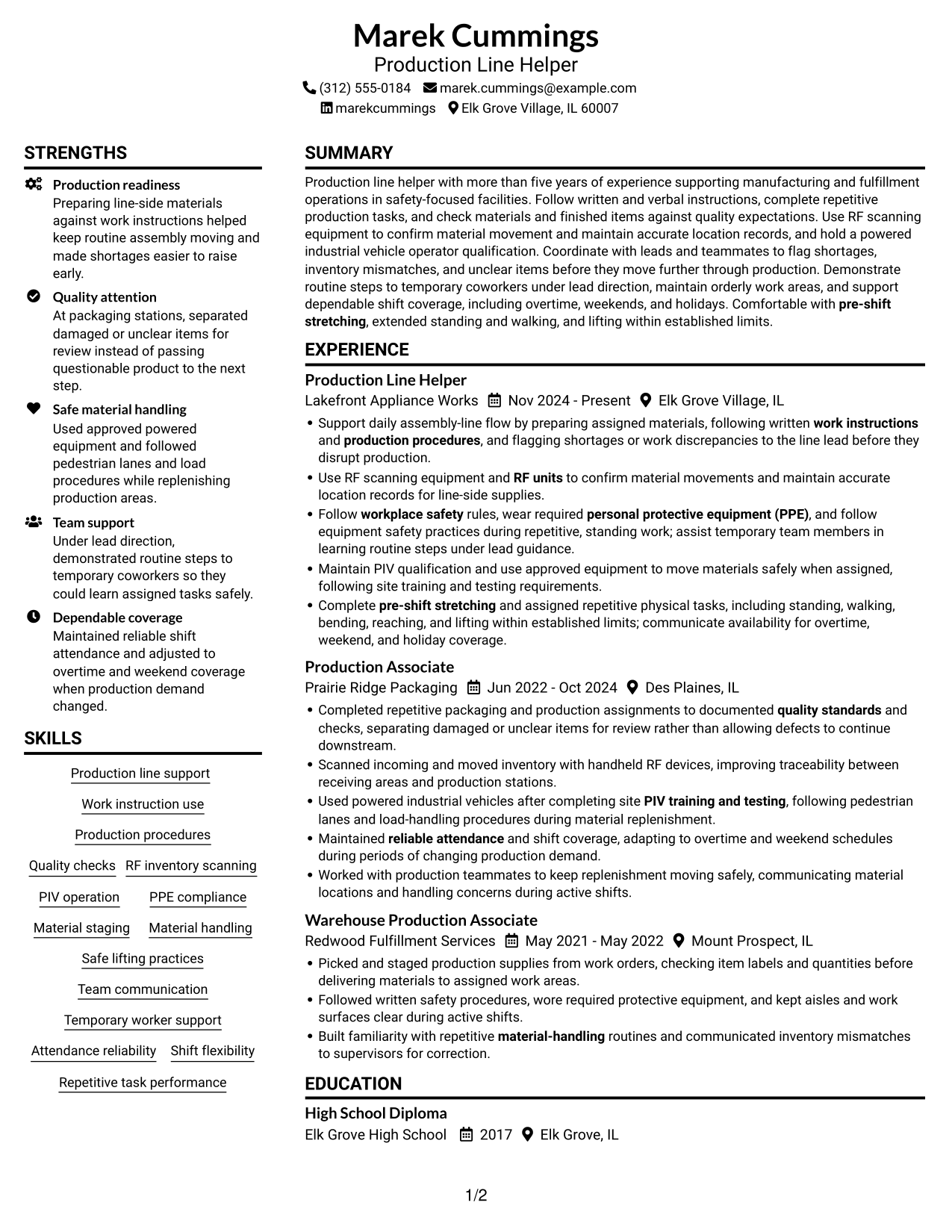 Resume example — page 1