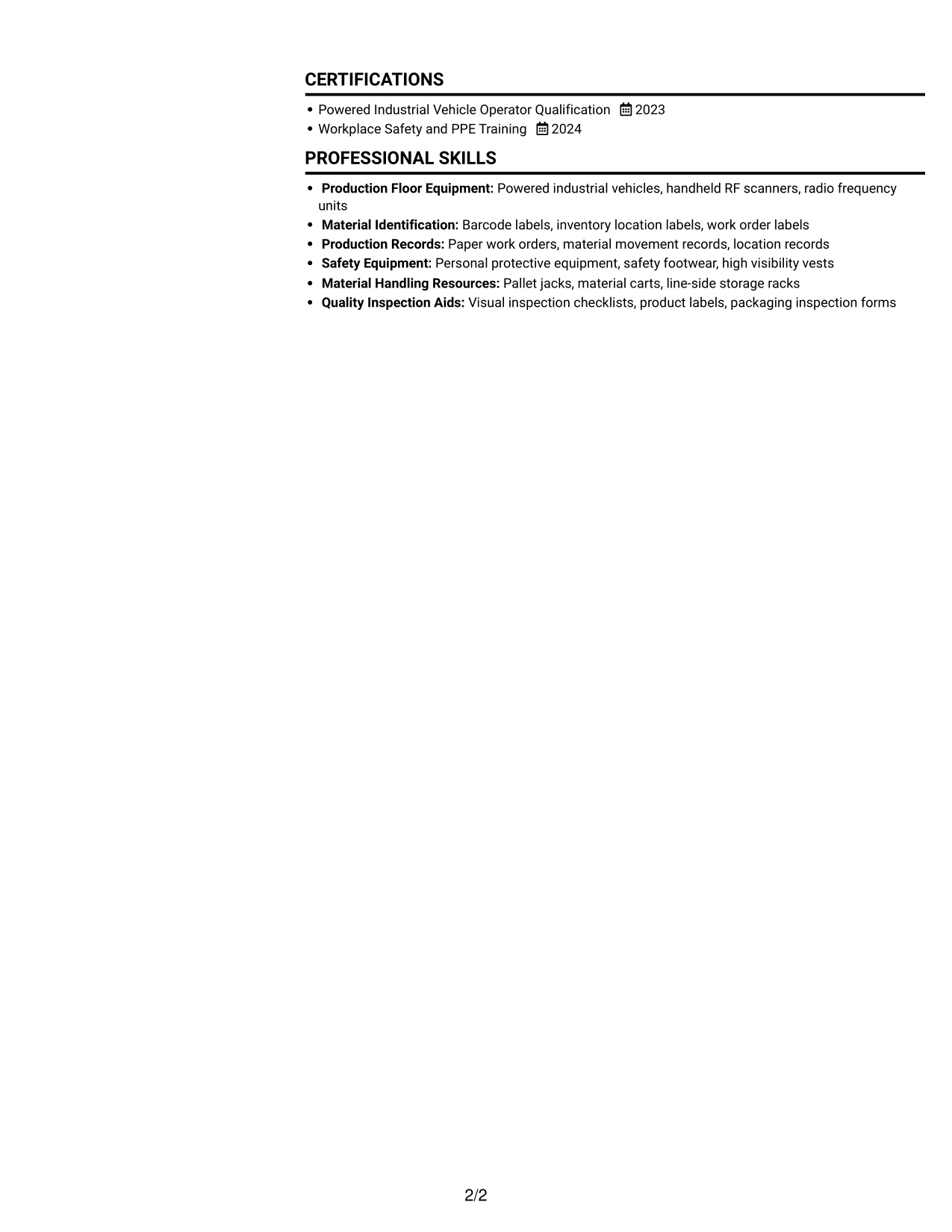 Resume example — page 2