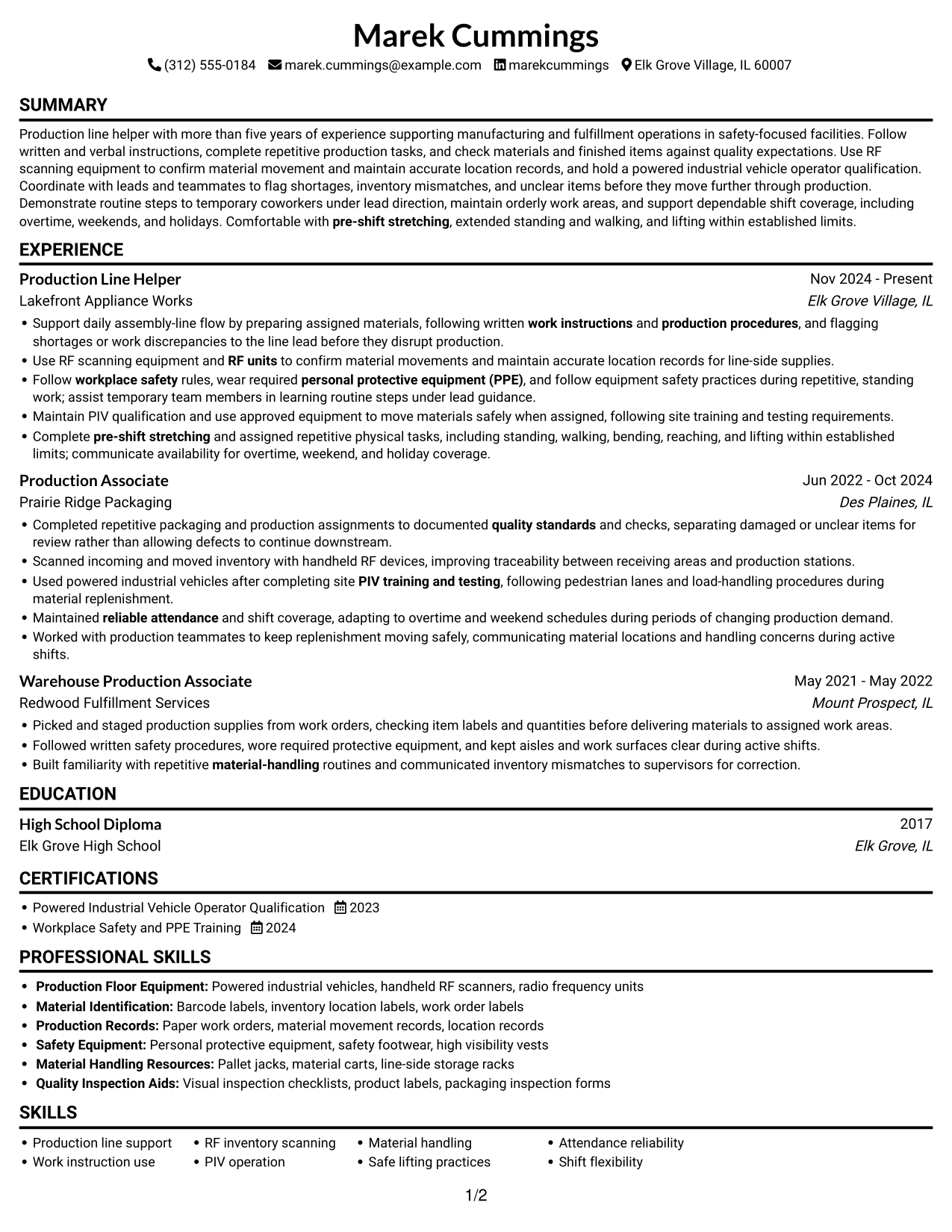 Resume example — page 1