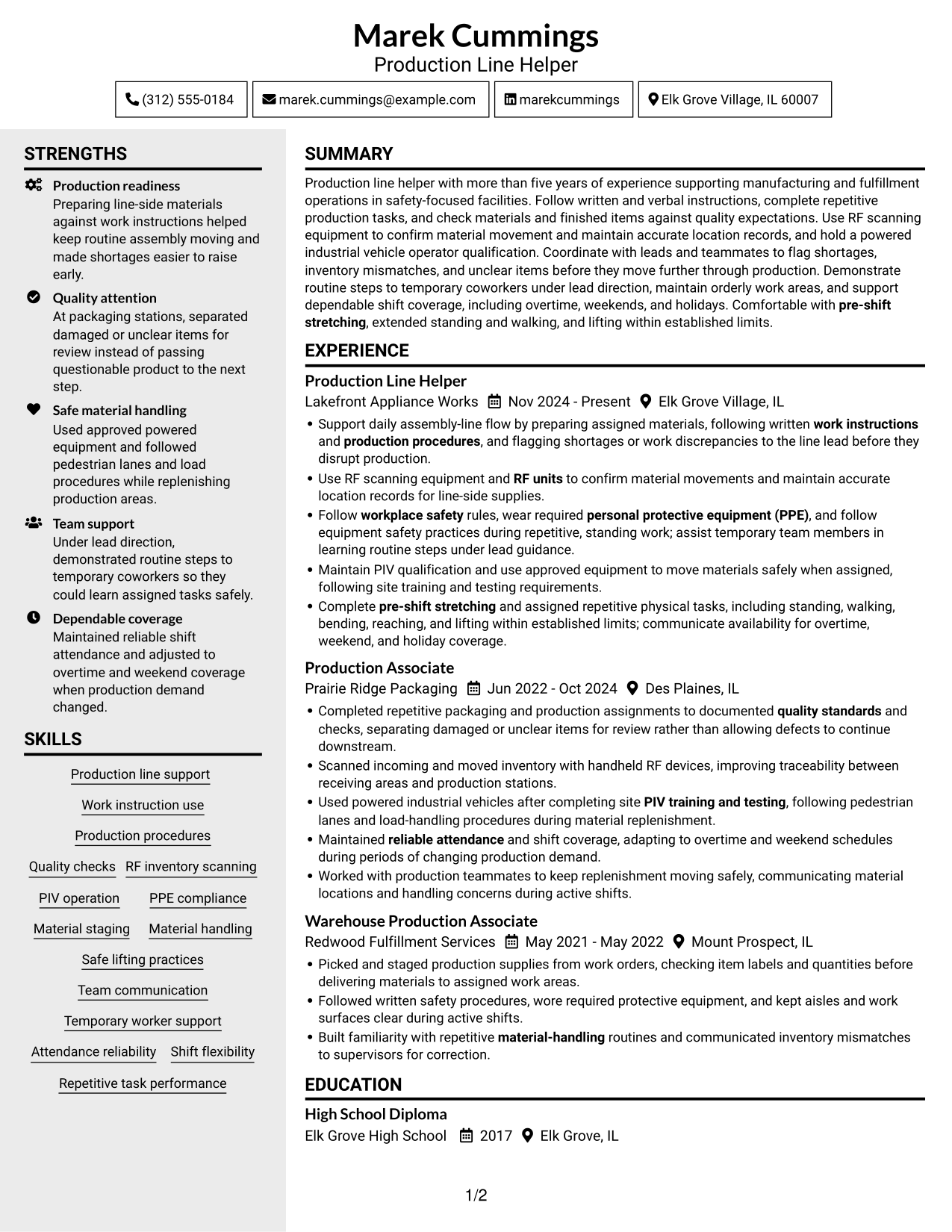 Resume example — page 1