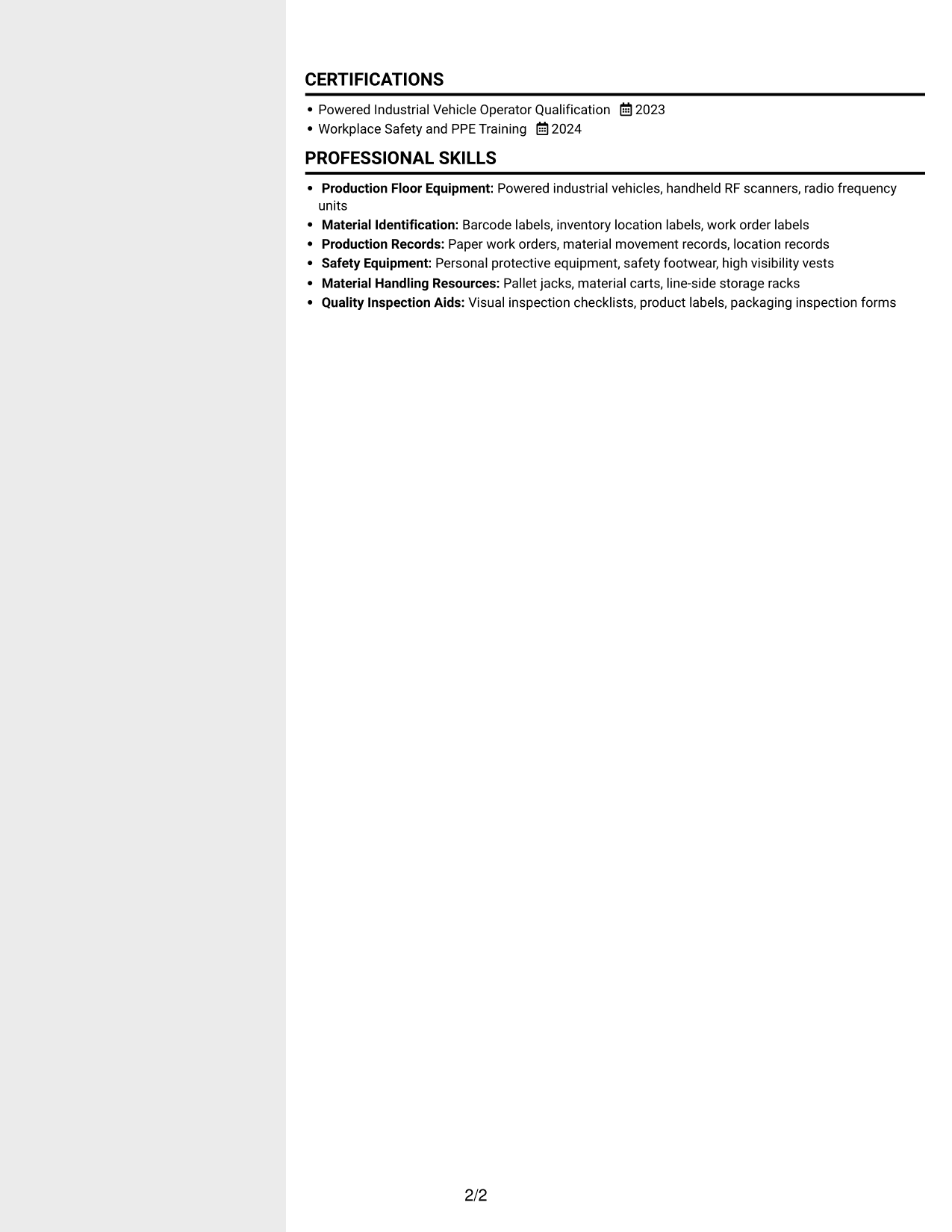 Resume example — page 2