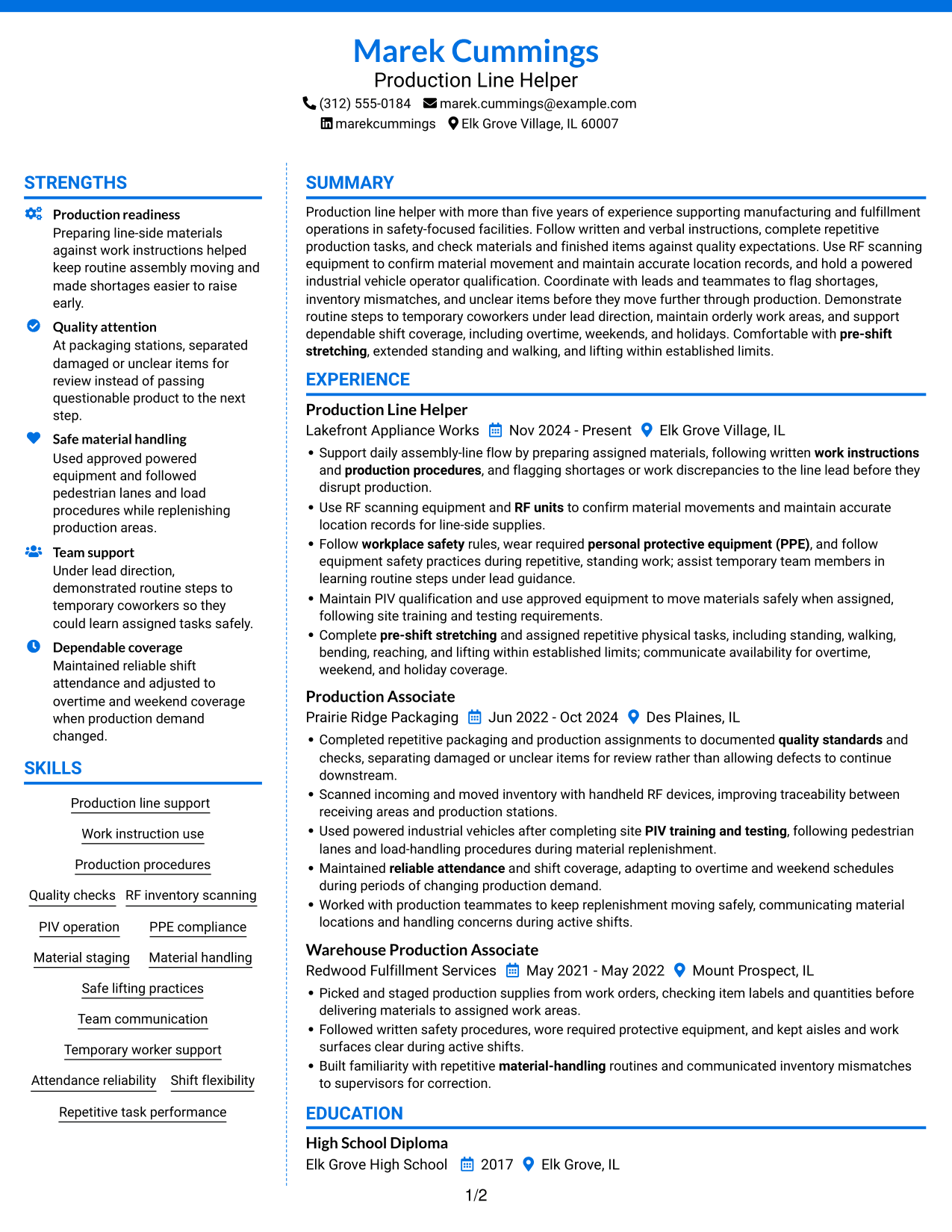 Resume example — page 1