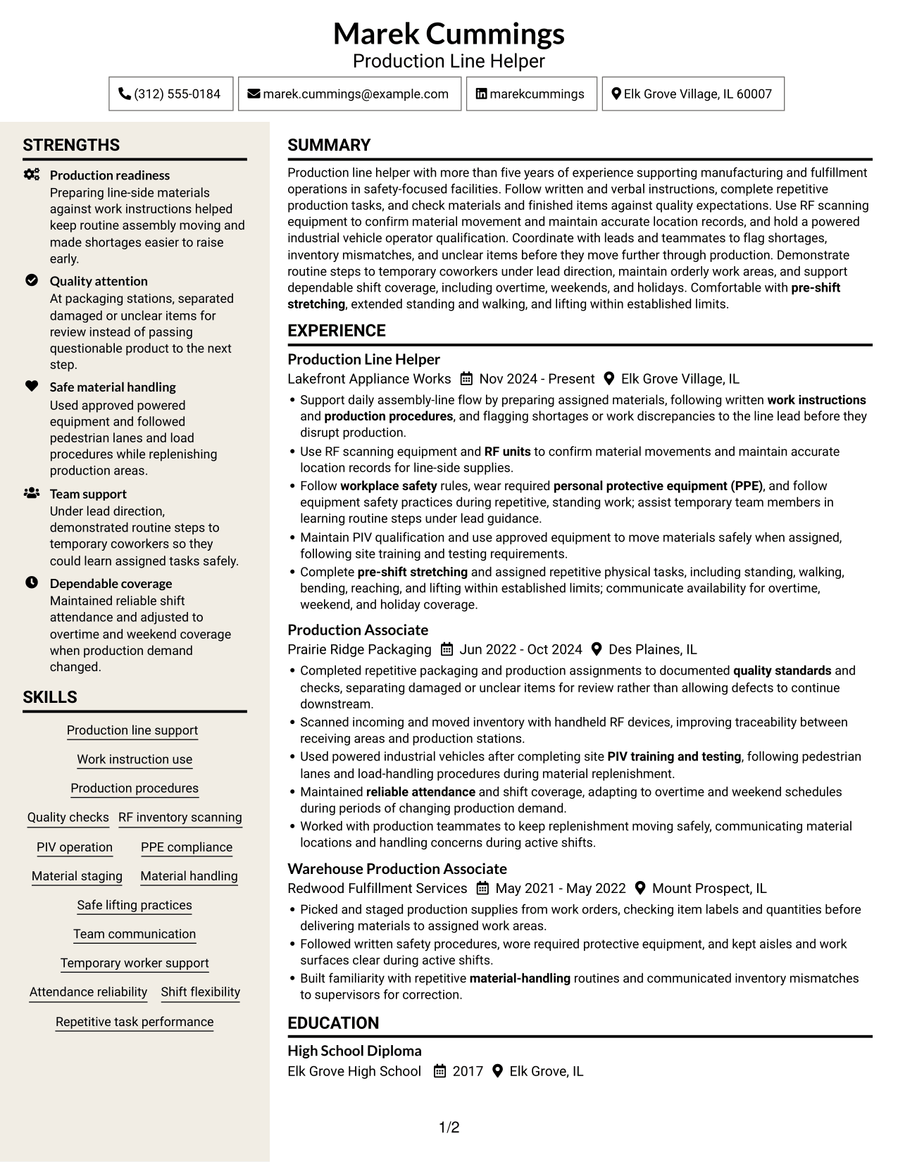 Resume example — page 1