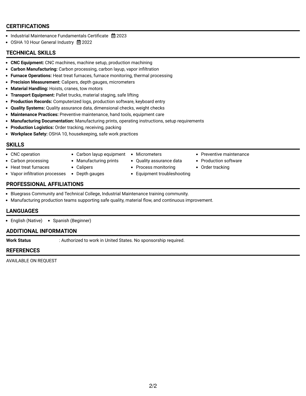 Resume Example Page 2