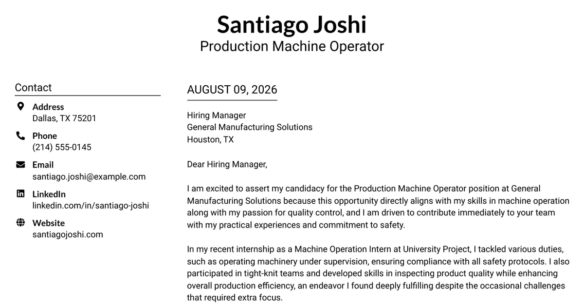30+ Production Machine Operator Cover Letter Templates with Example 2026