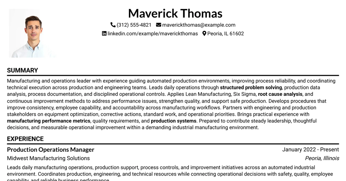 33 Production Manager - Automated Operations Resume Templates with Example