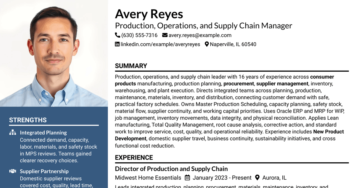 7 Production, Operations, and Supply Chain Manager Resume Templates with Example