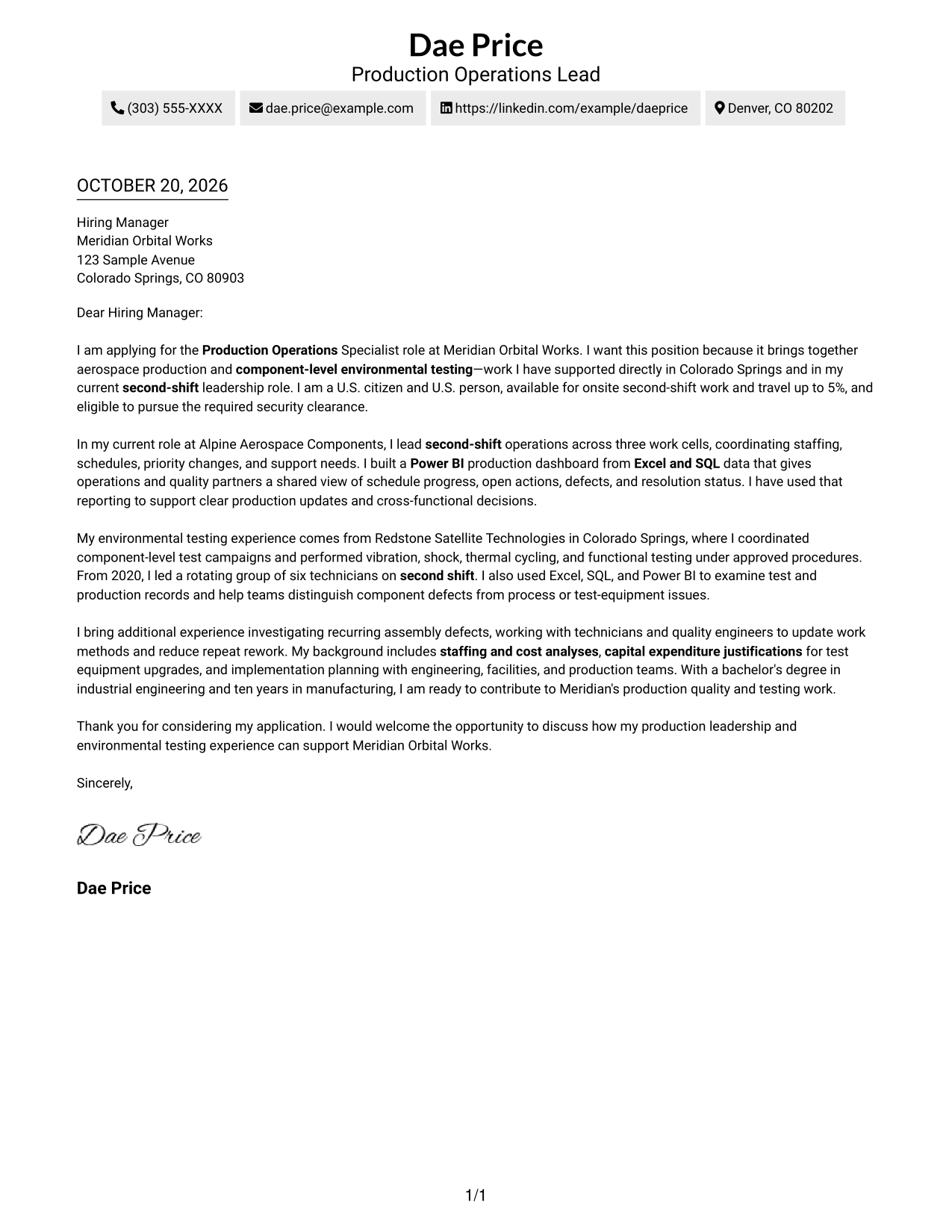 Cover letter example — page 1