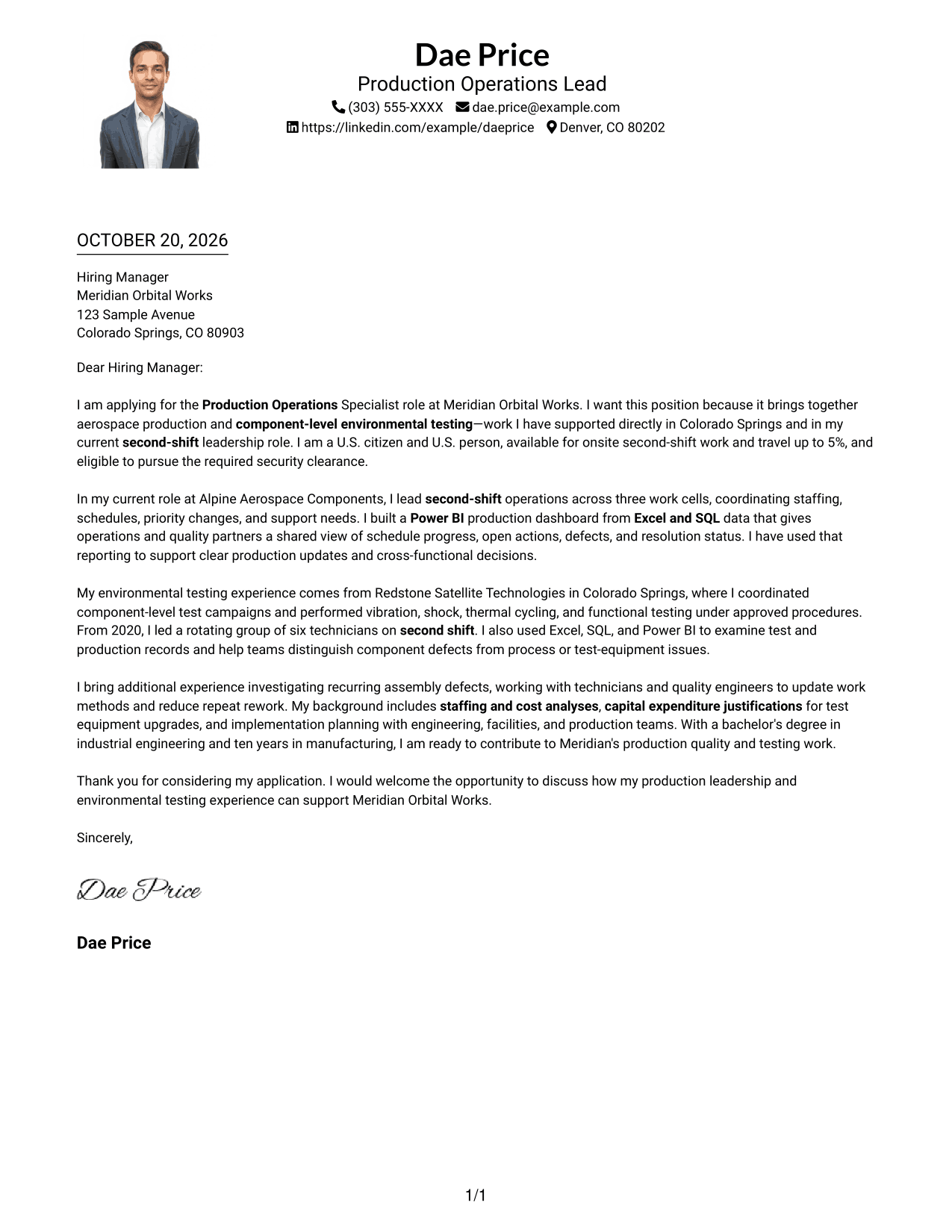 Cover letter example — page 1