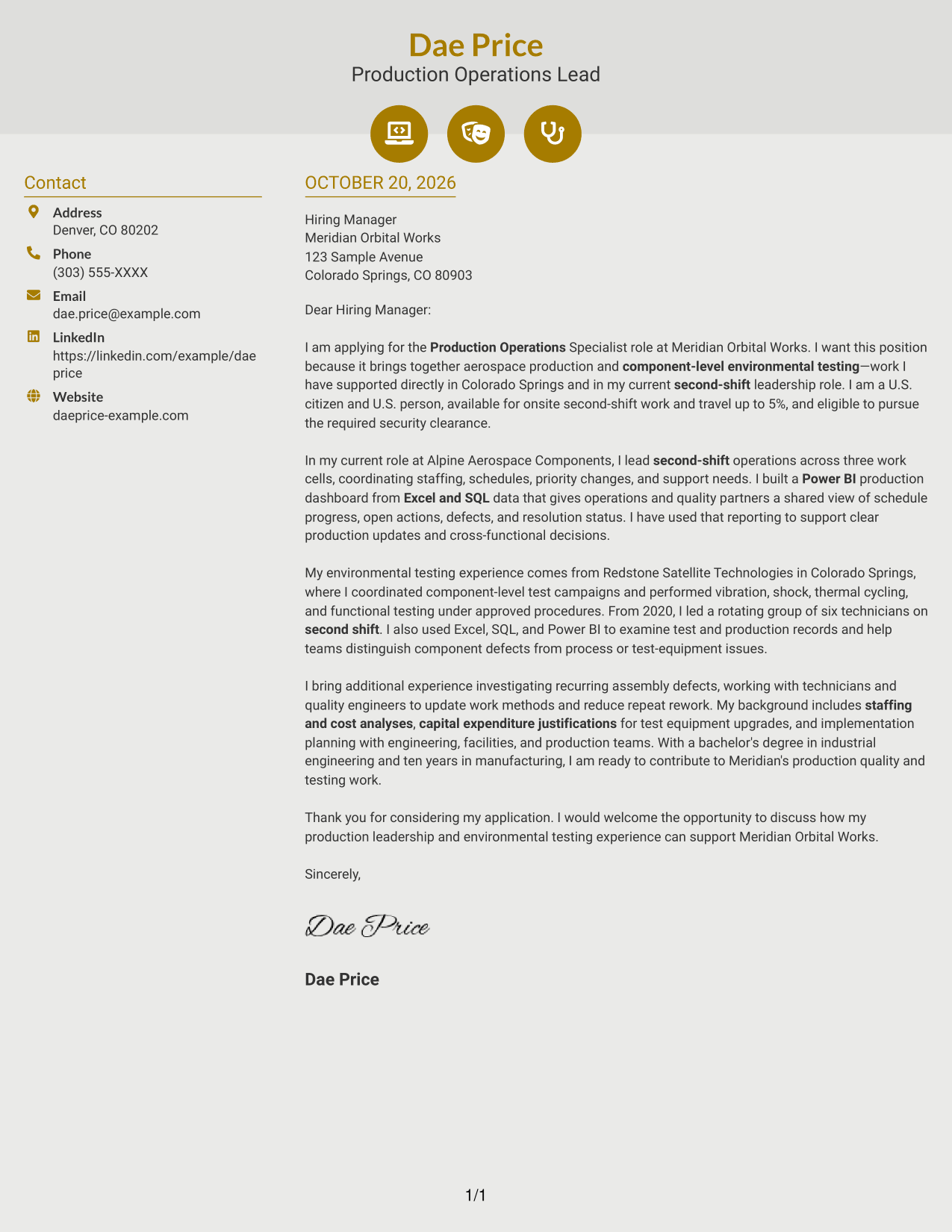 Cover letter example — page 1