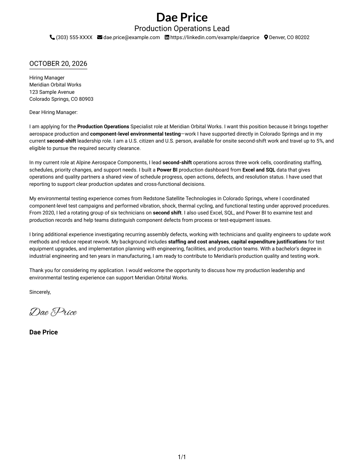 Cover letter example — page 1