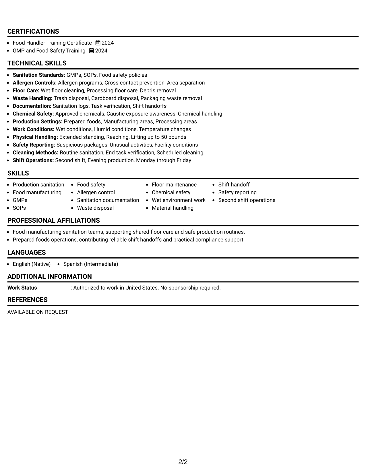 Resume Example Page 2