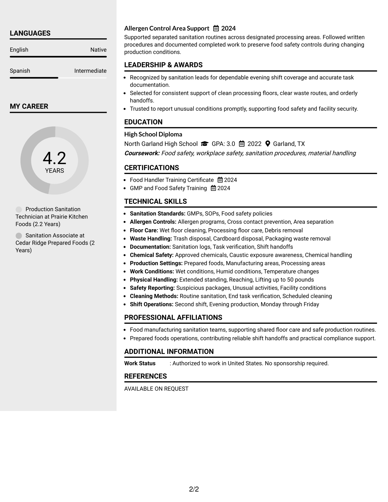 Resume Example Page 2
