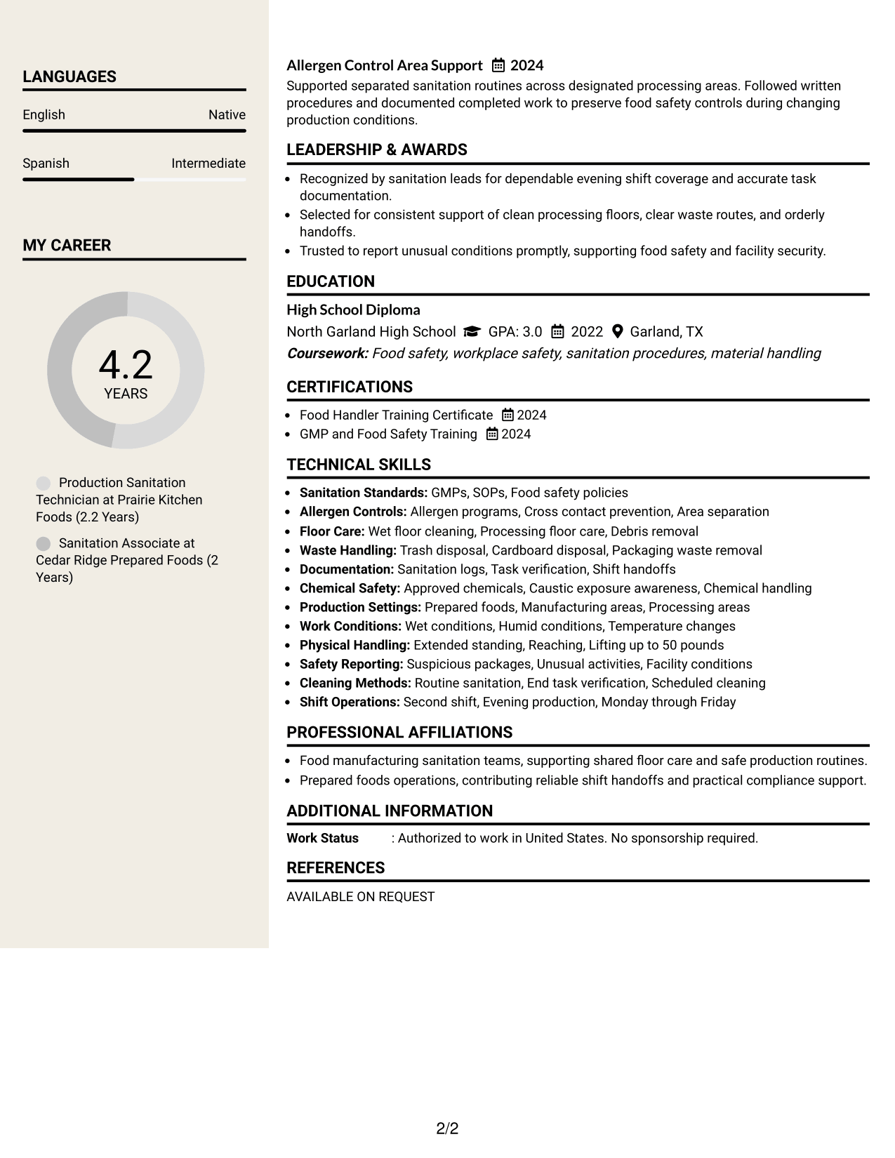 Resume Example Page 2