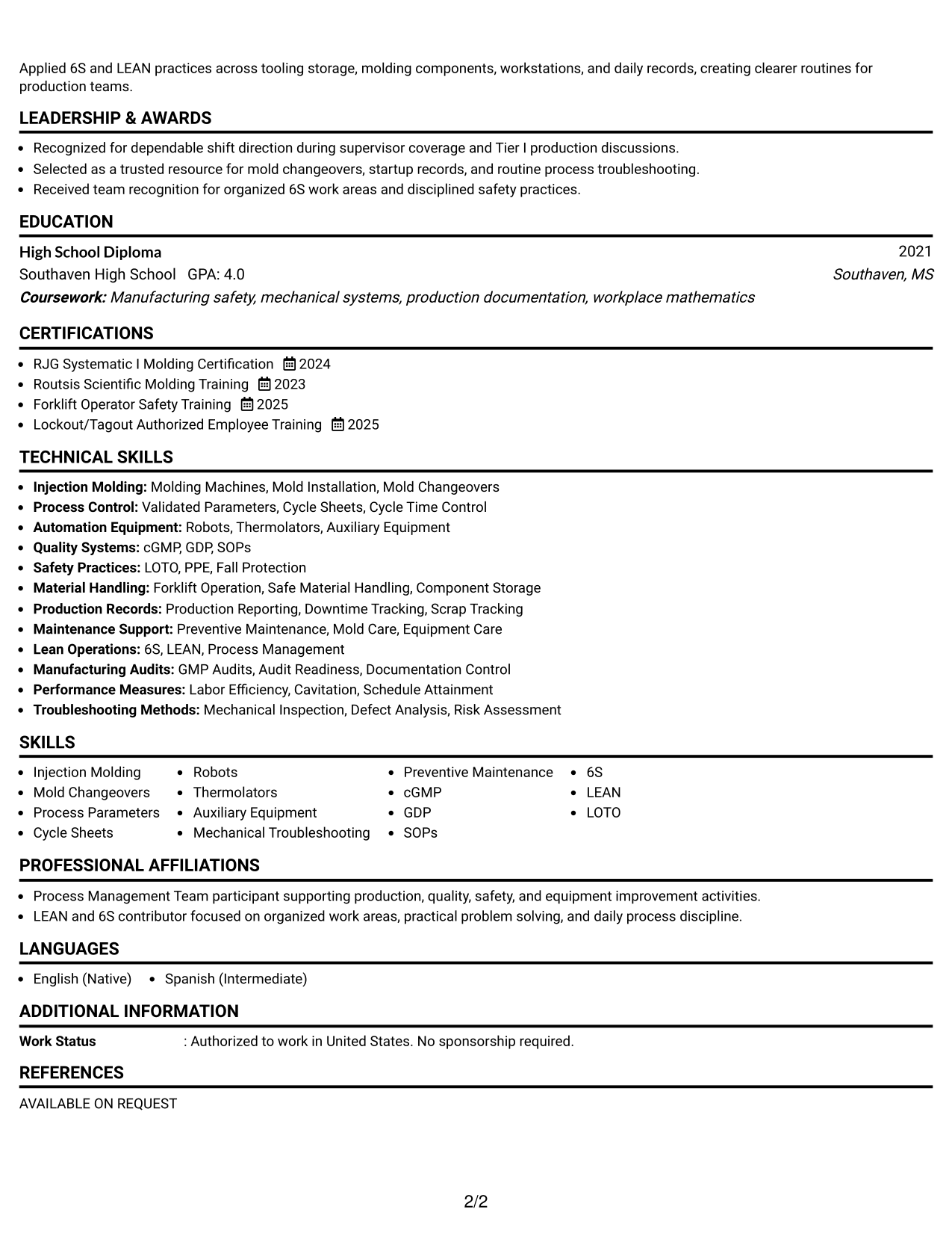 Resume Example Page 2