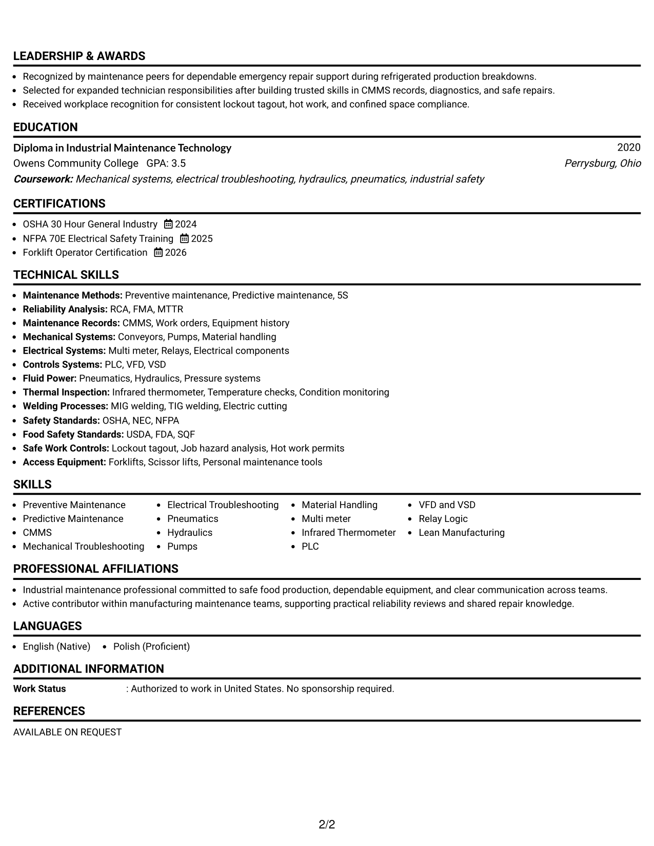 Resume Example Page 2