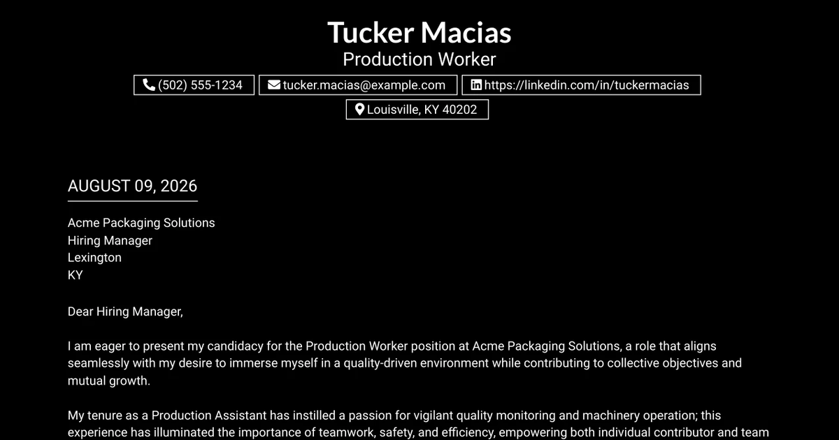 30+ Production Worker Cover Letter Templates with Example 2026