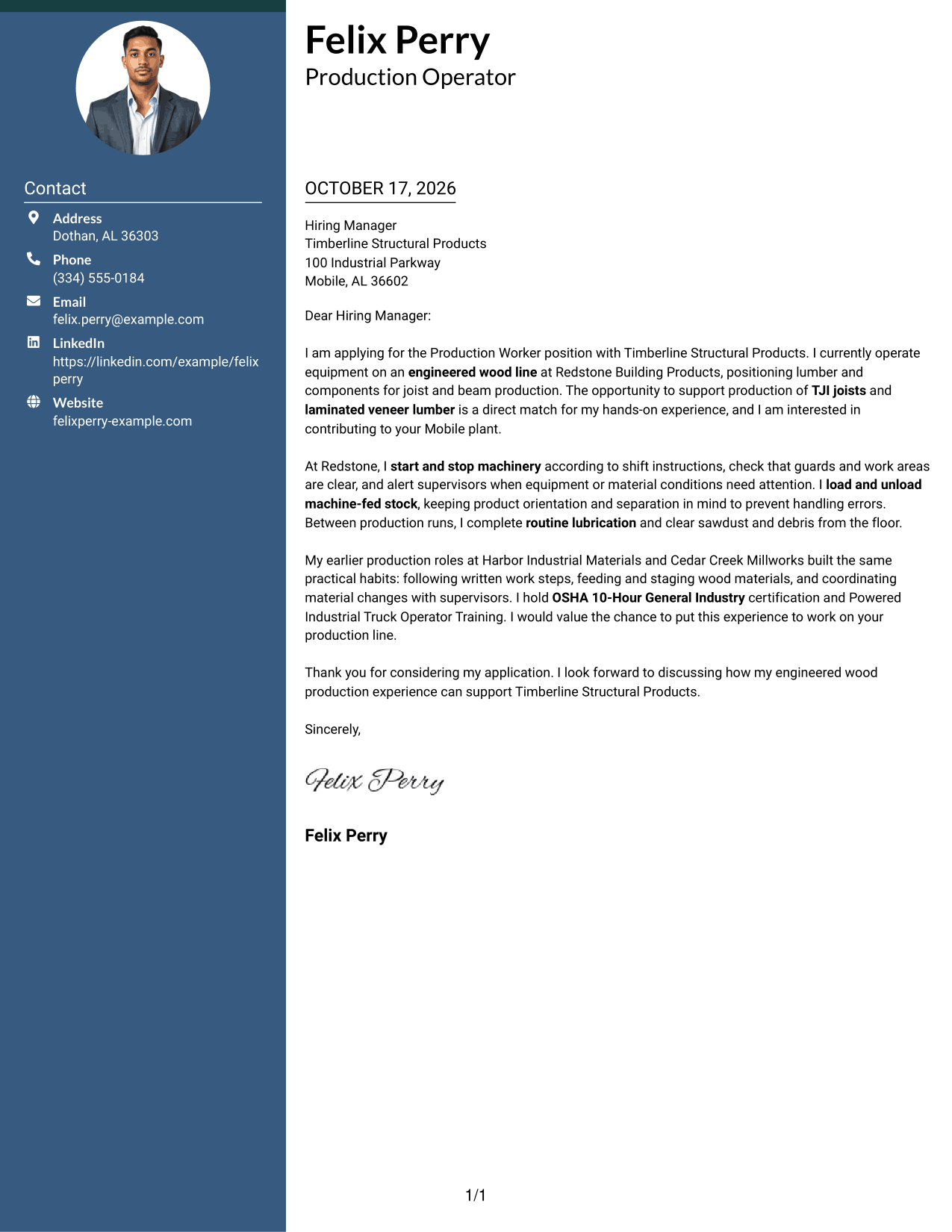 Cover letter example — page 1
