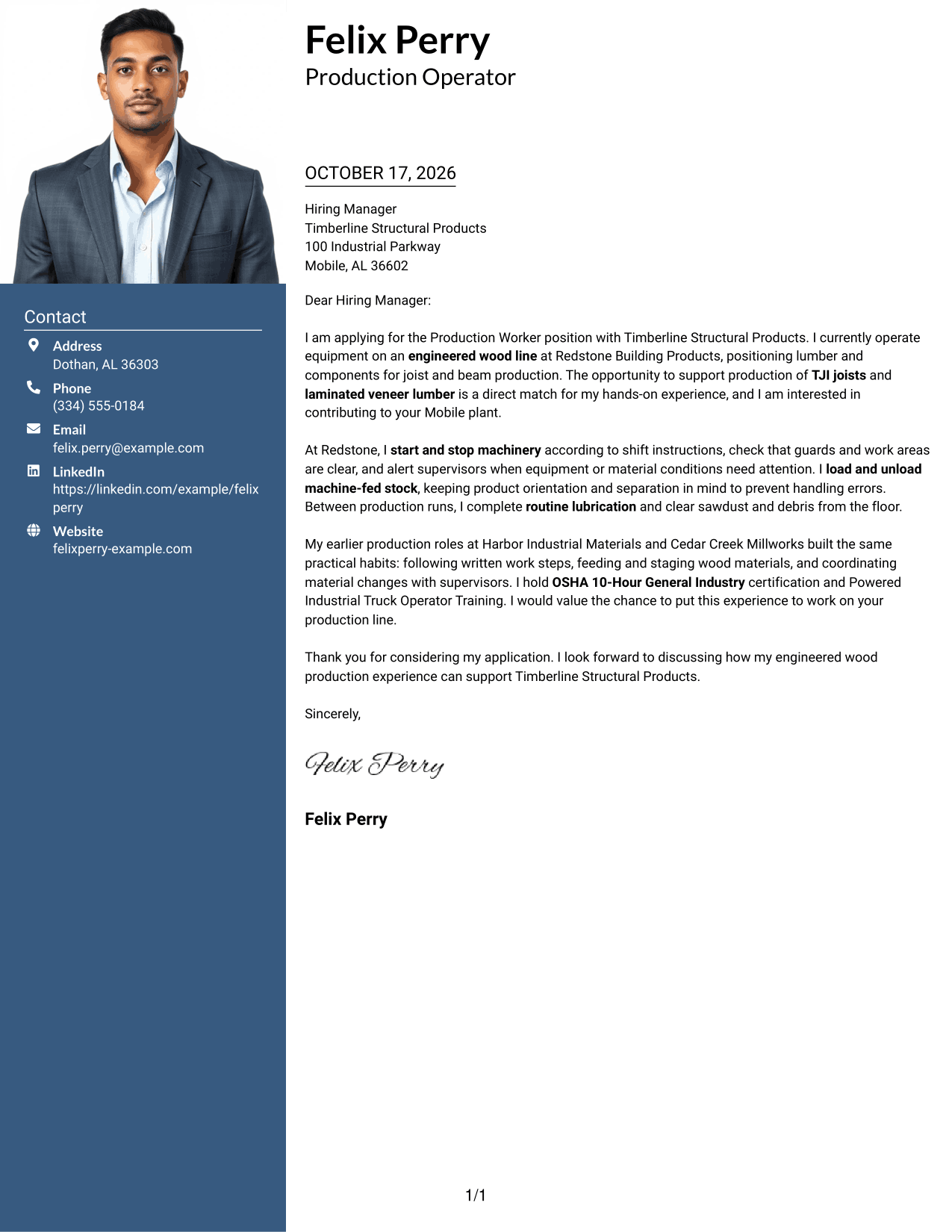 Cover letter example — page 1