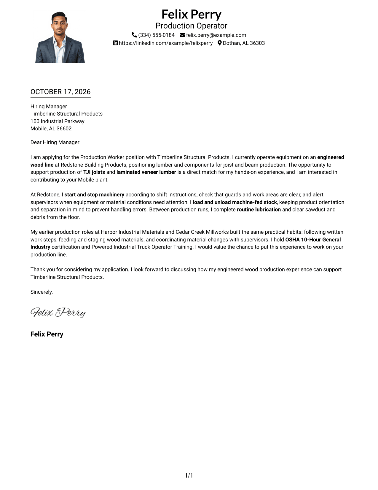 Cover letter example — page 1