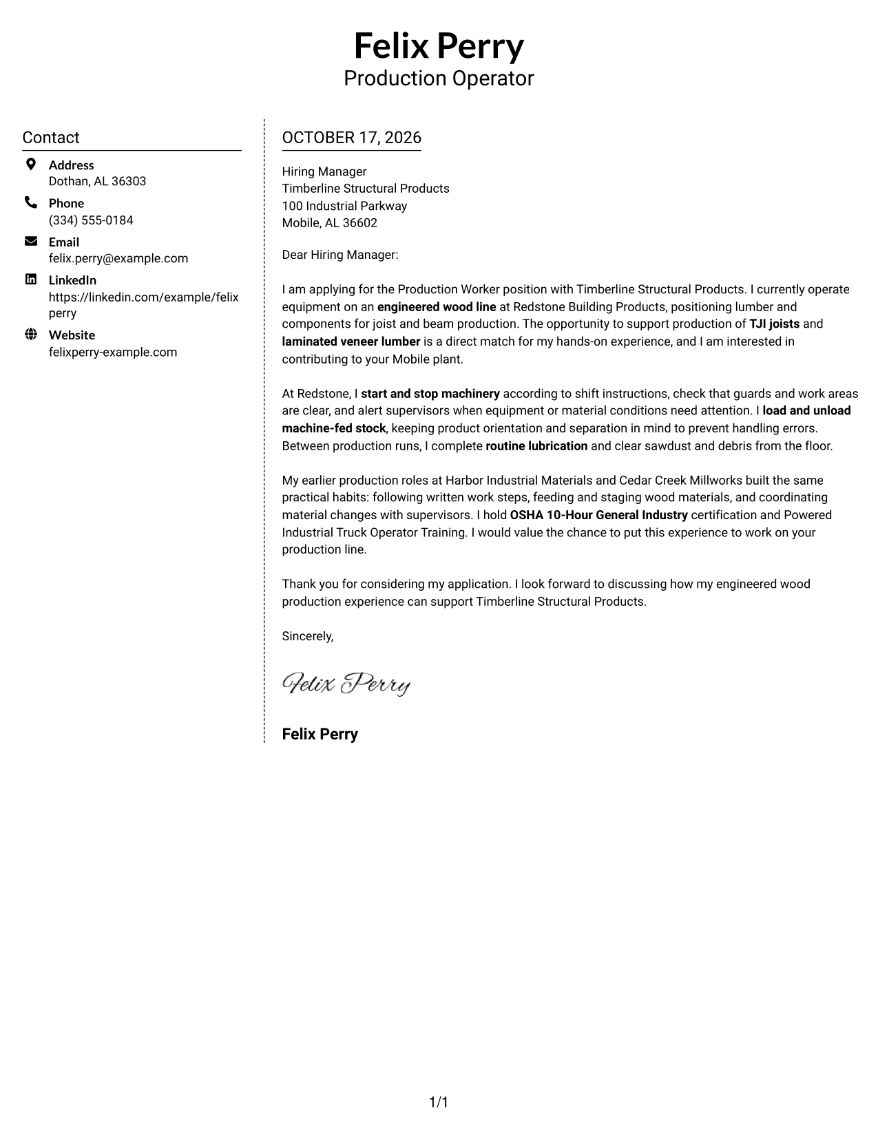 Cover letter example — page 1