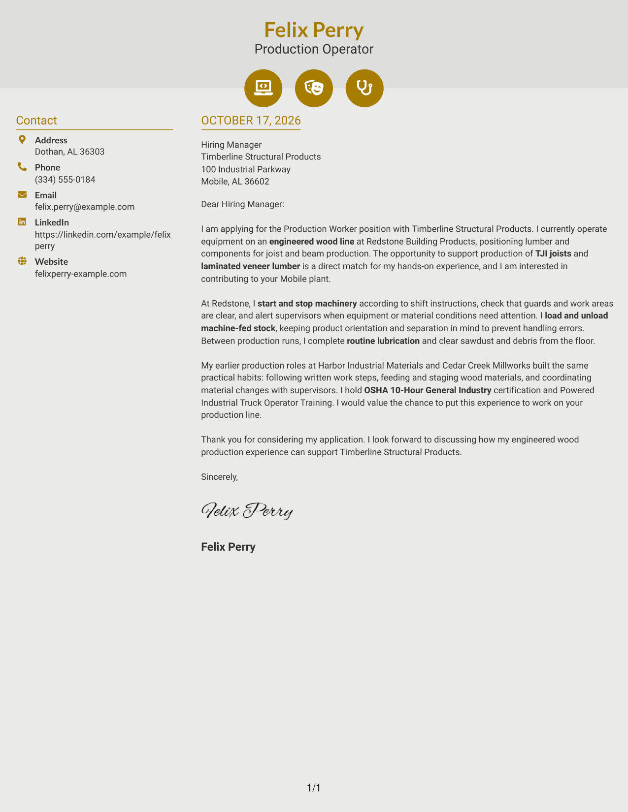 Cover letter example — page 1