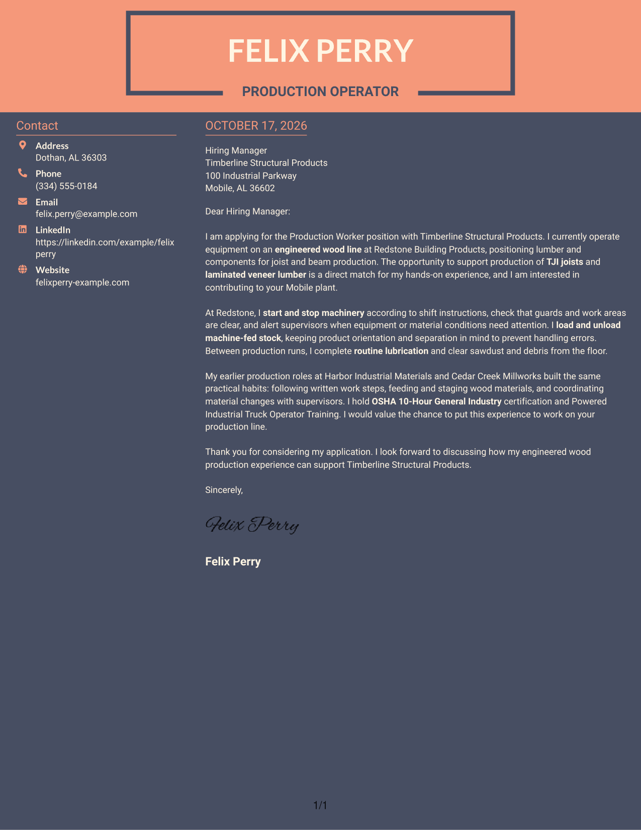 Cover letter example — page 1